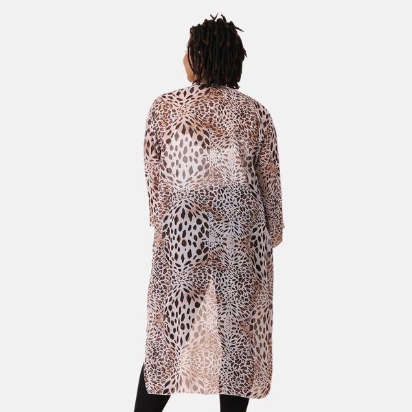 Langer, gemusterter Chiffon Cardigan, One Size, Leopardenmuster, Braun image number 2