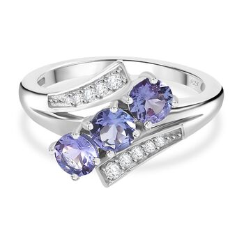 Tansanit, Wei&szlig;er Zirkon Ring 925 Silber rhodiniert (Gr&ouml;&szlig;e 17.00) ca. 1,21 ct