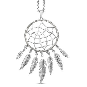 Wei&szlig;er Kristall Traumf&auml;nger-Anh&auml;nger mit Kette, 74+6 cm, silberfarben