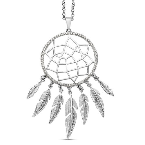 Weißer Kristall Traumfänger-Anhänger mit Kette, 74+6 cm, silberfarben image number 0