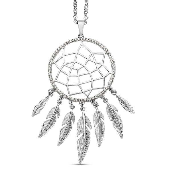 Weißer Kristall Traumfänger-Anhänger mit Kette, 74+6 cm, silberfarben image number 0