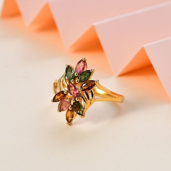 AA Mehrfarbiger-Turmalin Ring, 925 Silber 750 Gelbgold Vermeil (Gr&ouml;&szlig;e 21.00) ca. 1.47 ct