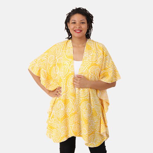 Muster Kimono mit Rüschen, Einheitsgröße Gelb image number 0