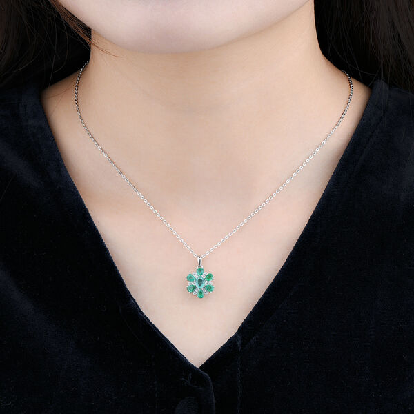 AAA Kagem sambischer Smaragd und Zirkon floraler Anhänger mit Kette - 1,17 ct. image number 4