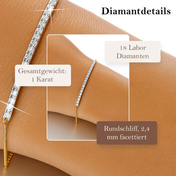 LUXURIANT SI-GH Labor Diamant 26,75cm Armband, 925 Silber 750 Gelbgold Vermeil - 1 ct.