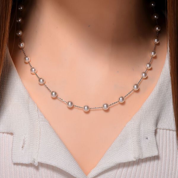 Wei&szlig;e Muschelkernperle Halskette, 45+5 cm image number 3