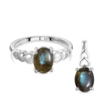 Labradorit Ring und Anh&auml;nger, 925 Silber ca. 2,65 ct