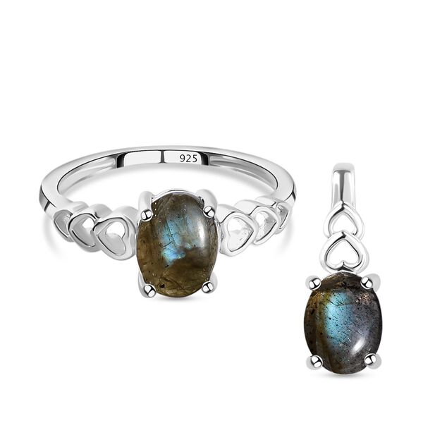 Labradorit Ring und Anh&auml;nger, 925 Silber ca. 2,65 ct
