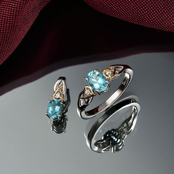 2er Set - D'joy Betroka Blauer Apatit Ring und Anhänger, 925 Silber platiniert und vergoldet (Größe 17.00) ca. 1.44 ct image number 2