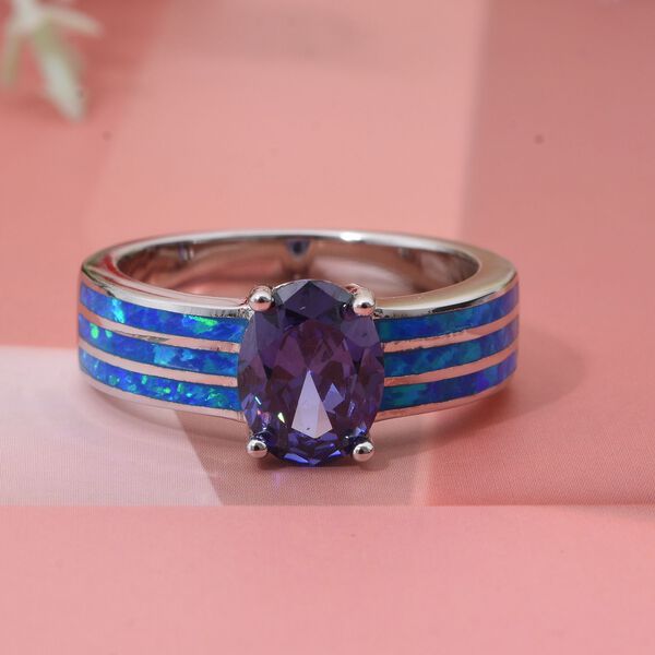 Tansanit Zirkonia und simulierter blauer Opal-Ring image number 1
