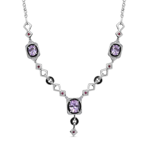 Zeitlose Art Kollektion - AA Rose De France Amethyst Halskette ca. 45 cm Messing ca. 8.72 ct