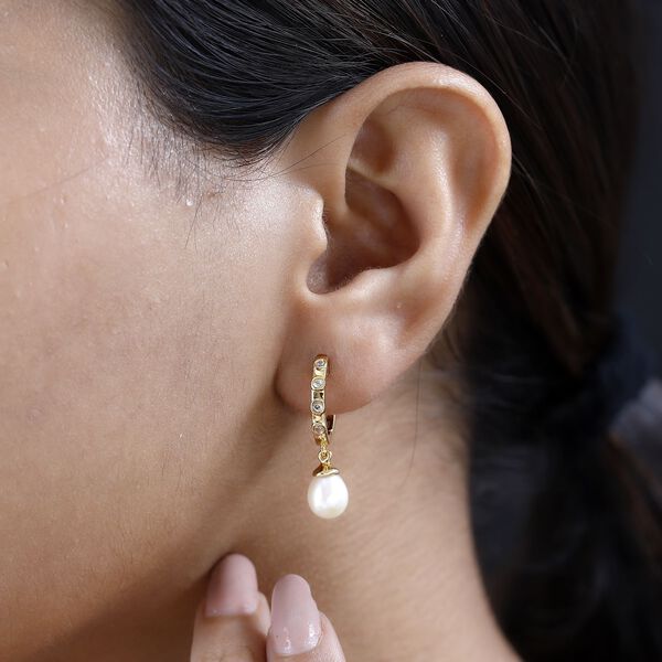 S&uuml;&szlig;wasserperle und Zirkon Ohrringe - 0,16 ct. image number 3