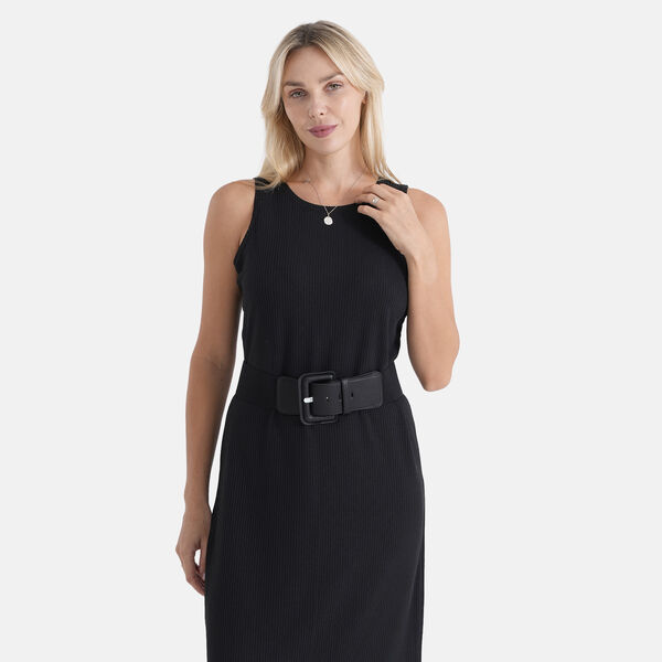 LA MAREY langes Strickkleid mit Stretchg&uuml;rtel, Einheitsgr&ouml;&szlig;e, passend f&uuml;r EU 36 bis 42, L&auml;nge 132 cm, Schwarz image number 5