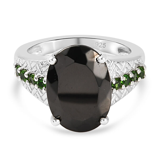 Elite Shungit und Nat&uuml;rlicher Chromdiopsid Ring 925 Silber platiniert  ca. 3,97 ct