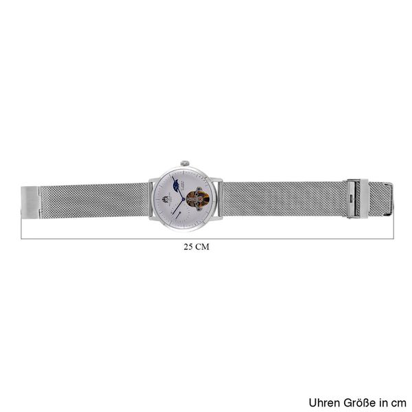 William Hunt Automatik-Uhr - IP-schwarzbeschichtetes Edelstahlgeh&auml;use, wei&szlig;es Multifunktionszifferblatt mit gew&ouml;lbtem Glas, Edelstahl-Mesh-Armband, Glasboden, 5 ATM wasserdicht, Reiner Edelstahl image number 7