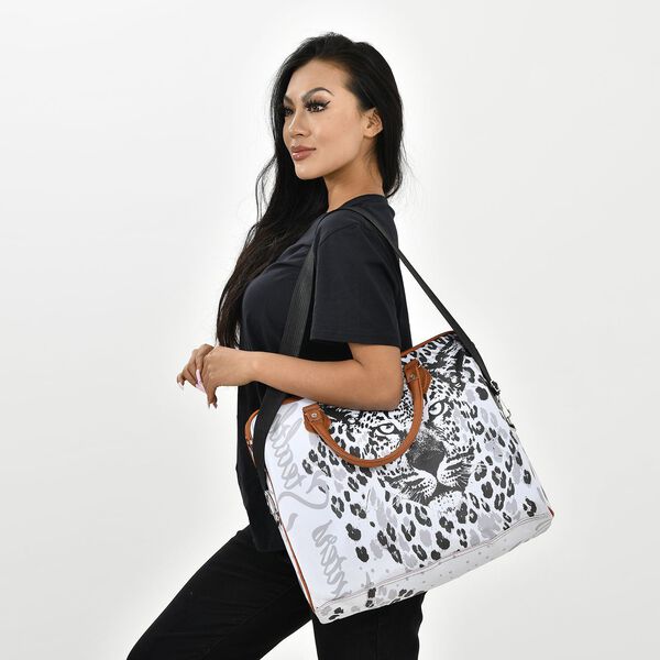 Safari-Tasche mit 100cm Schulterriemen und Leopardenmuster, Schwarz und wei&szlig; image number 2