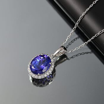 Rhapsody AAAA Tansanit, Wei&szlig;er Diamant Schmuckset ca. 50 cm 950 Platin ca. 3.04 ct