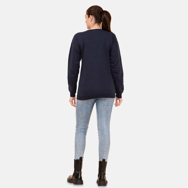 Damen Strick Sweatshirt mit Applikation, Gr&ouml;&szlig;e 40, Dunkelblau image number 2