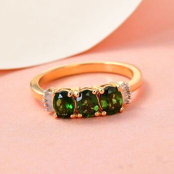 Nat&uuml;rlicher Chrom Turmalin und wei&szlig;er Diamant-Ring, 925 Silber Gelbgold Vermeil (Gr&ouml;&szlig;e 21.00) ca. 1.03 ct