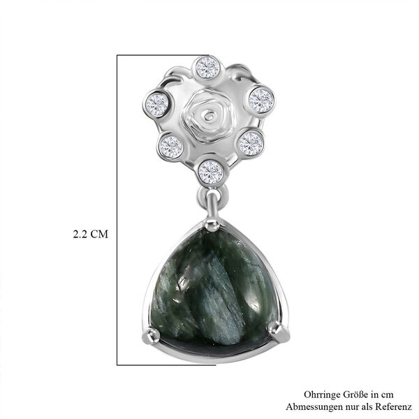 Viktorianische Bl&uuml;te - Sibirischer Seraphinite, Wei&szlig;er Zirkon Ohrringe, 925 Silber platiniert ca. 7.69 ct image number 6