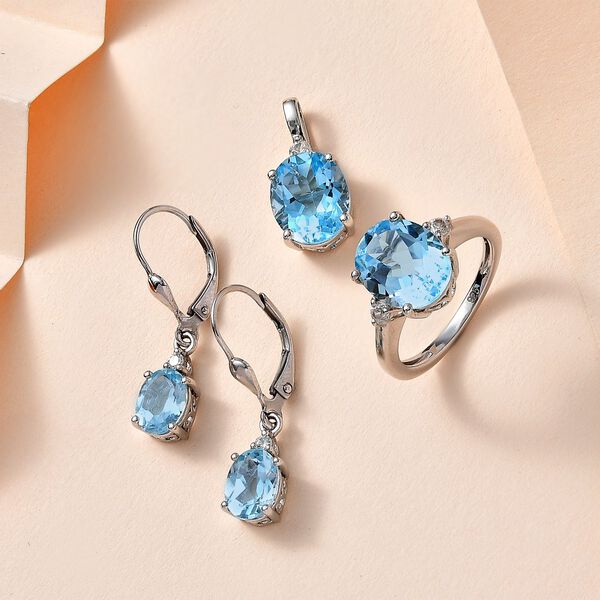 AA Himmelblauer Topas Schmuckset 925 Silber platiniert ca. 12,17 ct. image number 2