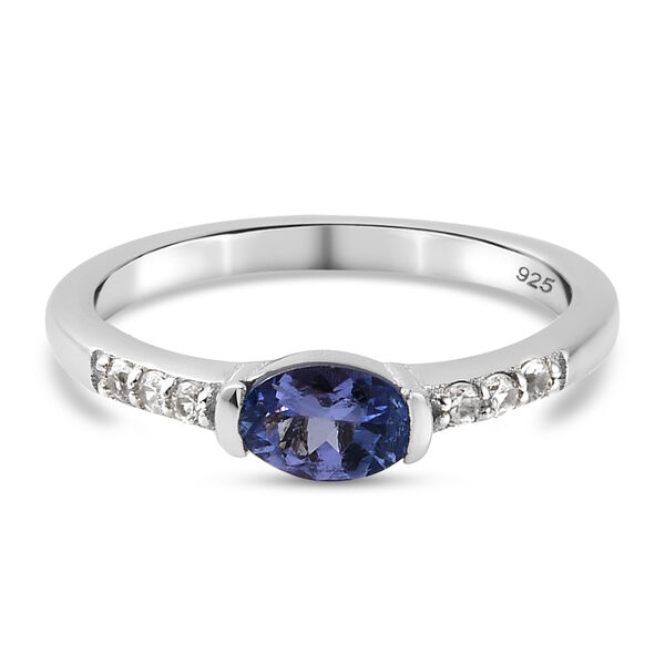 Tansanit und Zirkon Ring 925 Silber platiniert  ca. 0,56 ct