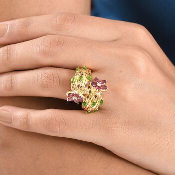 GP Italian Garden Kollektion- Rhodolith Granat, Chromdiopsid, Zirkon und blauer Saphir Ring - 3,24 ct.