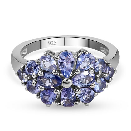 Tansanit Ring, 925 Silber platiniert (Gr&ouml;&szlig;e 16.00) ca. 1.76 ct