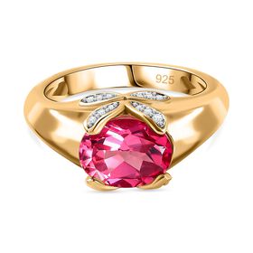 Lab Created Padparadscha-Saphir, Weißer Zirkon Ring, 925 Silber Gelbgold Vermeil (Größe 17.00) ca. 2.78 ct