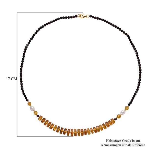 D'Joy Wei&szlig;e S&uuml;&szlig;wasser Perle (6-8 mm), Mehrfarbiger Bernstein Halskette ca. 50 cm 925 Silber vergoldet image number 7