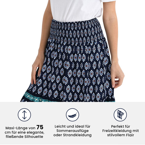 Maxirock mit Ethno- und Bord&uuml;renmuster, elastischer Bund, L&auml;nge 75 cm, Dunkelblau image number 4