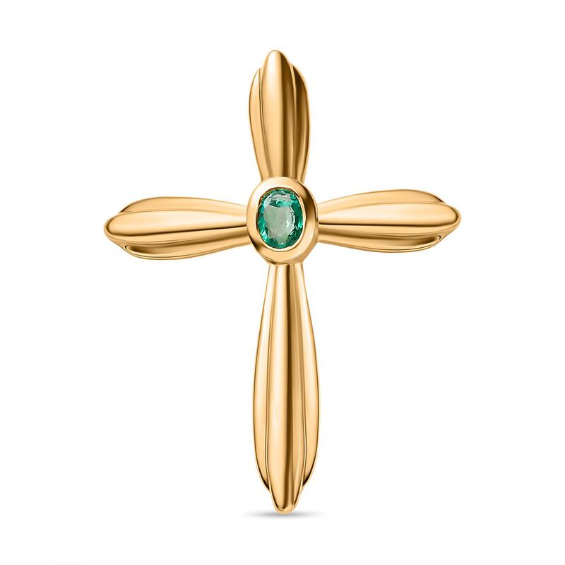 Kolumbianischer Smaragd Kreuz-Anhänger, 925 Silber vergoldet ca. 0.16 ct image number 0