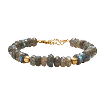 D'Joy AAA Labradorit Armband ca. 19 cm + 5 cm Extender, 925 Silber 750 Gelbgold Vermeil ca. 90,00 ct.