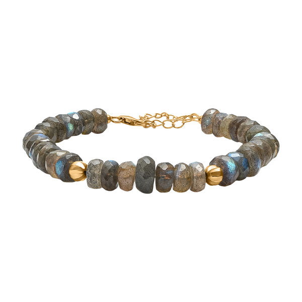 D'Joy AAA Labradorit Armband ca. 19 cm + 5 cm Extender, 925 Silber 750 Gelbgold Vermeil ca. 90,00 ct.