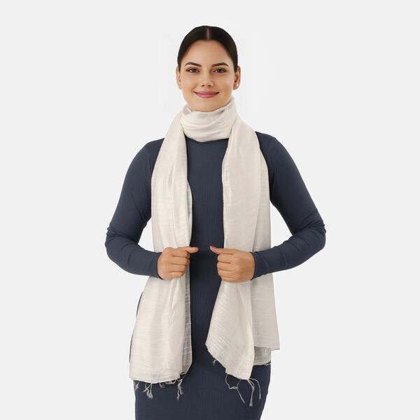 LA MAREY Stola Leinen Seide, 70 x 200 cm, Wei&szlig; image number 1