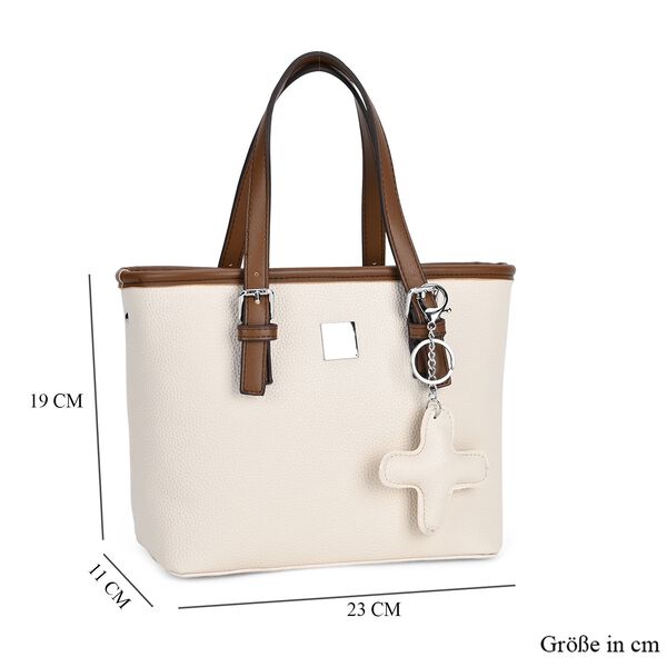 Crossbody Bag mit Designer-Anhänger in Kreuzform, Beige image number 6