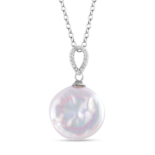 15-17mm weißer Süßwasserperlen und Zirkon-Anhänger mit 45cm Kette - 0,10 ct. image number 0