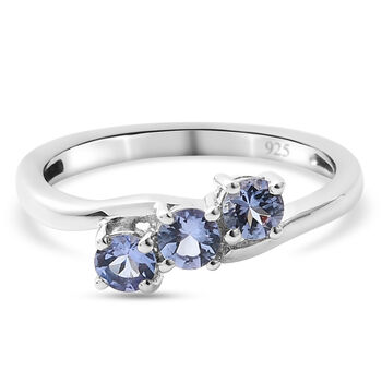 Tansanit 3 Stein Ring 925 Silber platiniert (Gr&ouml;&szlig;e 16.00) ca. 0,53 ct