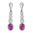 Ilakaka rosa Saphir (Fissure gefüllt), weiße Zirkon Ohrringe, 925 Silber platiniert ca. 1.65 ct