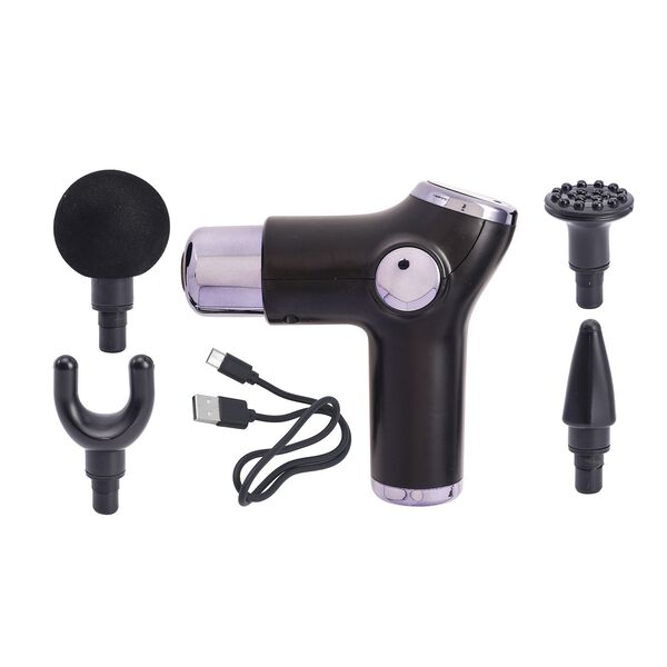 Mini-Muskel-Massage-Pistole mit 4 Massageköpfen, 32 Stärken, perfekt zum Mitnehmen, schwarz image number 9