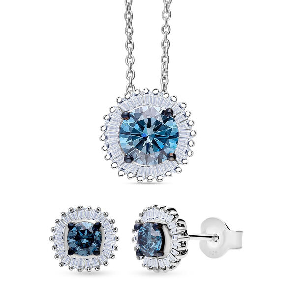 LUXURIANT SGL zertifizierter SI-GH blauer und wei&szlig;er Labor Diamant Anh&auml;nget mit 50cm Kette und Ohrringe