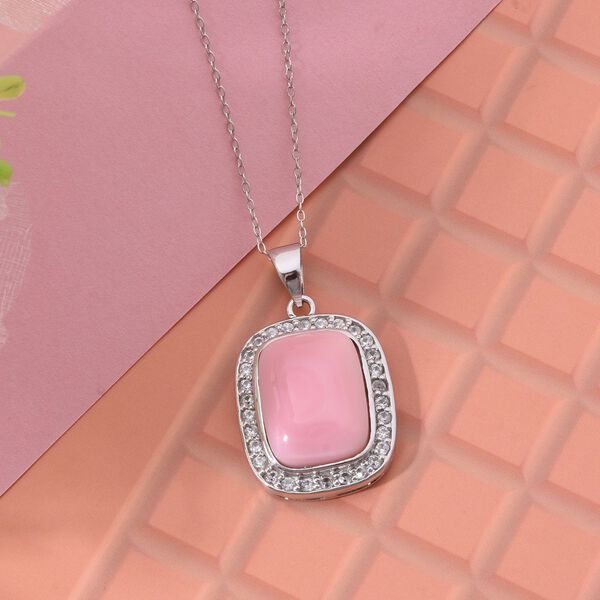 AAA Nat&uuml;rlicher Rosa K&ouml;nigsmuschel Perle, Wei&szlig;er Zirkon Anh&auml;nger mit Kette, 925 Silber rhodiniert image number 2