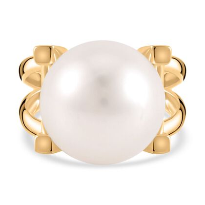 Wei&szlig;e Edison Perle Ringe 925 Silber Gelbgold Vermeil (Gr&ouml;&szlig;e 21.00)