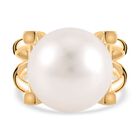 Weiße Edison Perle Ringe 925 Silber Gelbgold Vermeil (Größe 21.00)