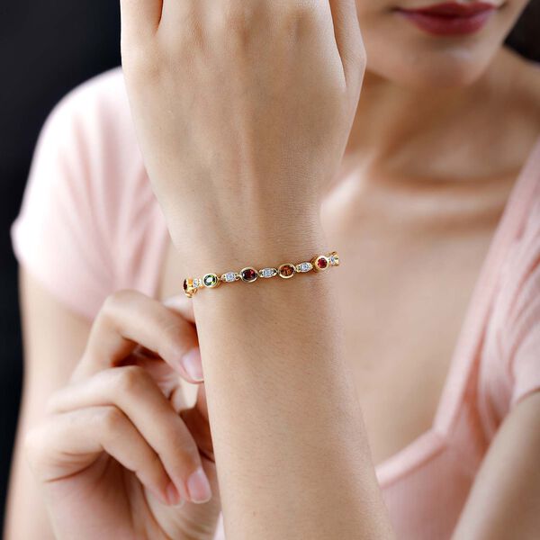 Mehrfarbiges-Turmalin, Weißer Zirkon Armband, ca. 20 cm 925 Silber vergoldet ca. 6.11 ct image number 3