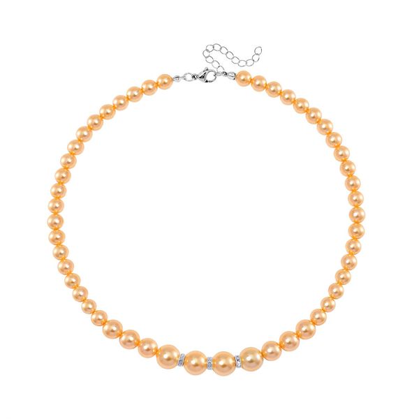 Goldene Muschelkernperlen und wei&szlig;e Kristall, 45+5 cm image number 2