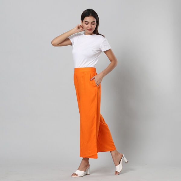 Einfarbige Palazzo Hose, Gr&ouml;&szlig;e L/XL, Gelb image number 2