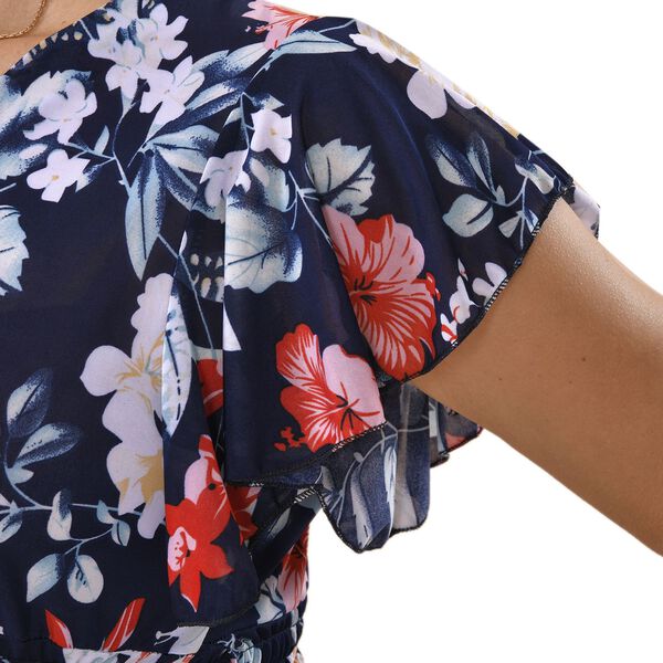 TAMSY - Maxi Kleid mit gesmokter Taille und Flatter&auml;rmel, One Size, blau image number 5