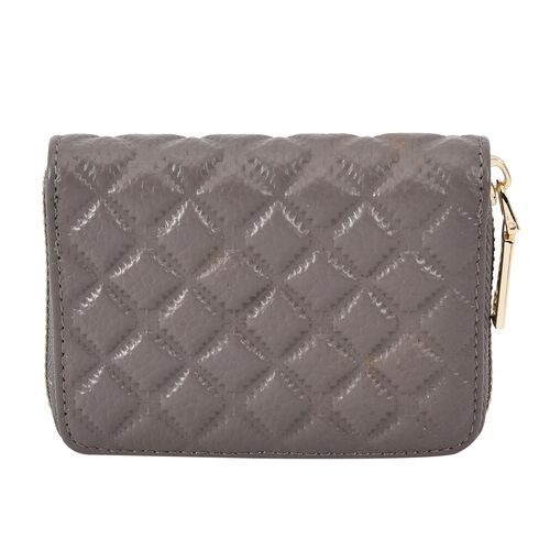 Close out Deal - Rautenförmig gesteppte Brieftasche aus 100% echtem Leder, 10x2x9cm, grau image number 0