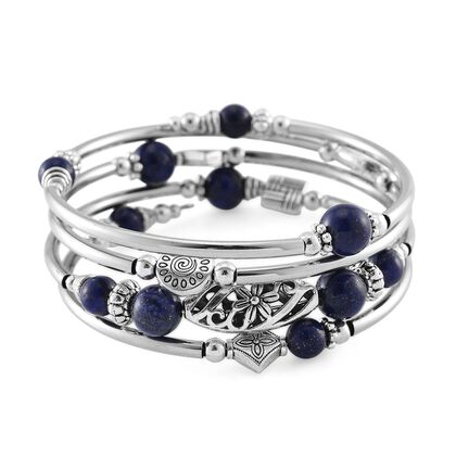 Lapislazuli Armband ca. Flexibles cm Schwarz oxidiert ca. 40.00 ct